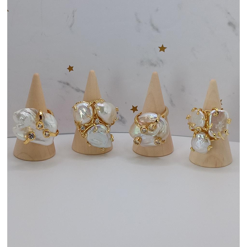 ANILLOS AJUSTABLES CON PERLA BARROCA DE MICROCIRCONIA