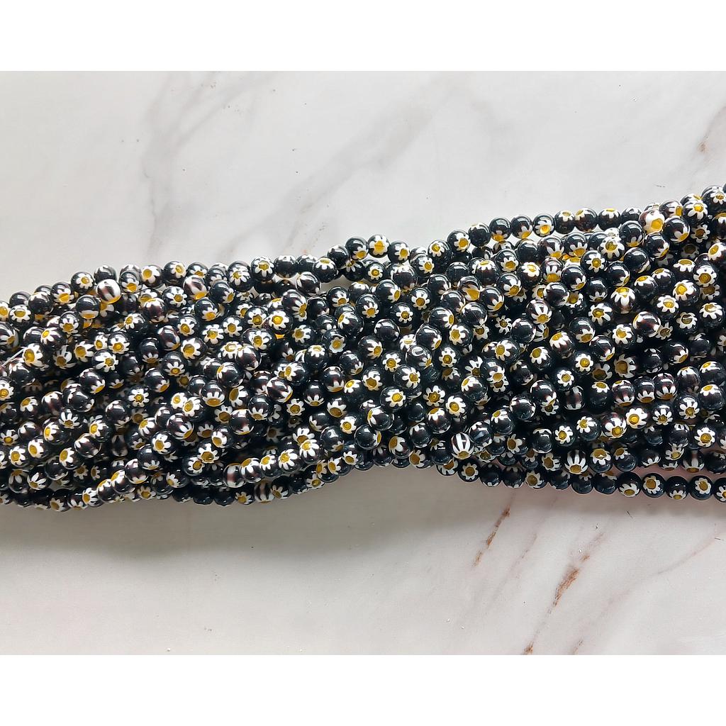 MILLEFIORI REDONDA NEGRA CON FLOR 8MM