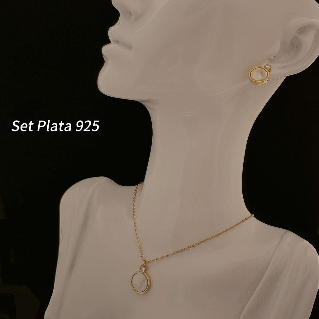 SET COLLAR Y ARETES PLATA CON BAÑO 925