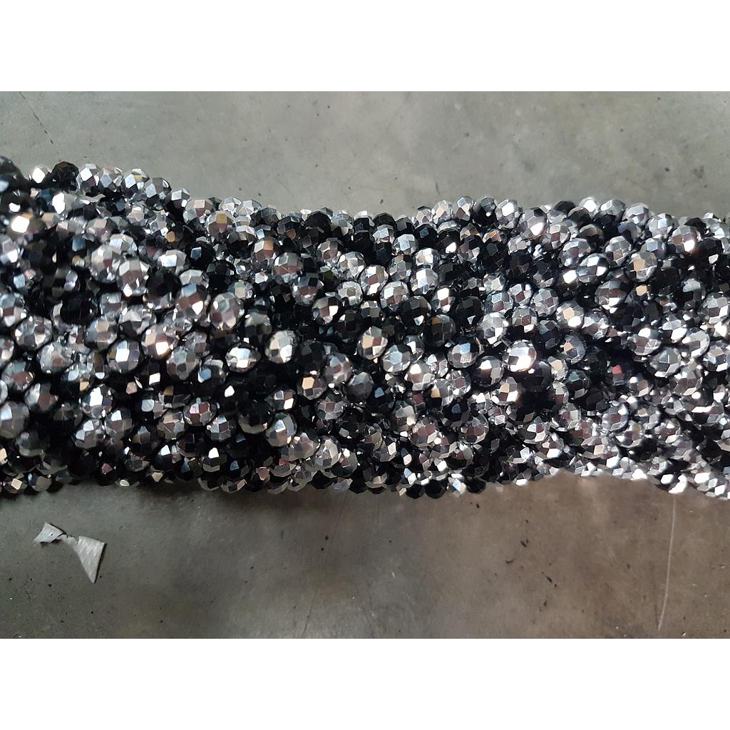 CRISTAL RONDEL NEGRO Y PLATEADO 6MM