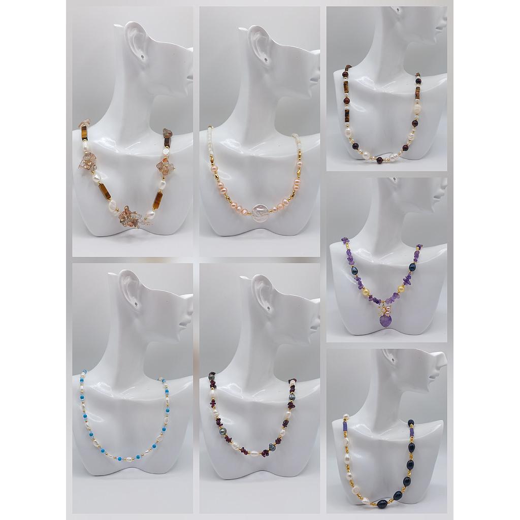 COLLARES TERMINADOS CON PERLAS Y PIEDRAS