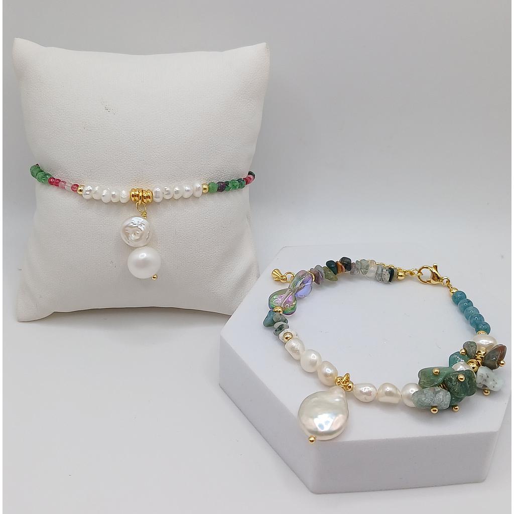 PULSERAS TERMINADAS CON PERLAS Y PIEDRAS