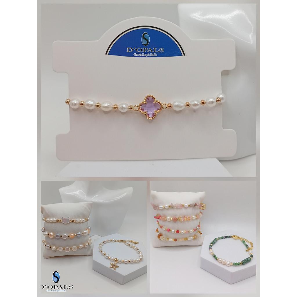 PULSERAS TERMINADAS CON PERLAS Y PIEDRAS